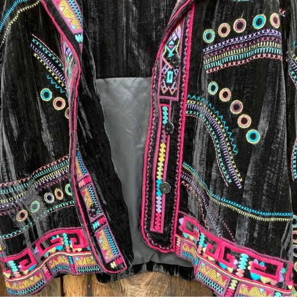 Vintage 90s Coldwater Creek crushed velvet boho embroidered blazer - Picture 5 of 10